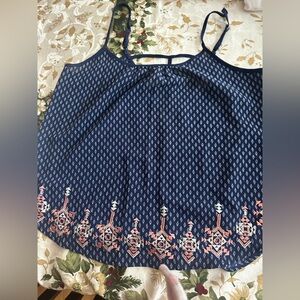 Navy Blue and Pink Patterned Women's tank top Small